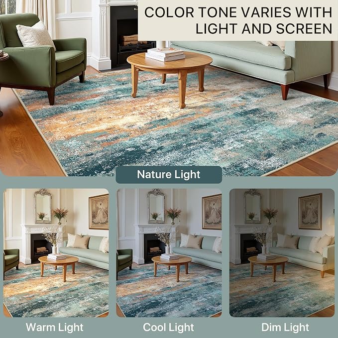 BEIMO Area Rugs 8x10 for Living Room Bedroom, Modern Abstract Machine Washable Rug, Large Soft Low Pile Floor Carpet with Non Slip Backing for Dining Room, Blue/Orange