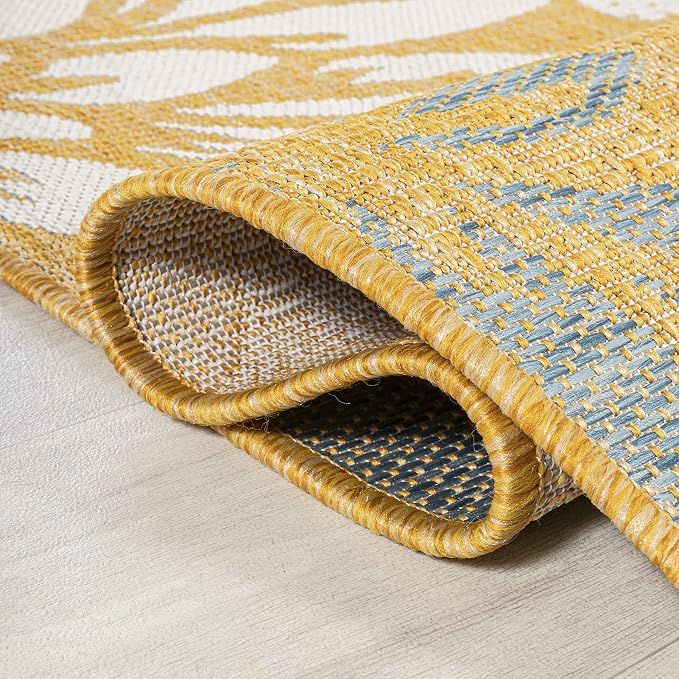 JONATHAN Y Floral Textured Weave Indoor Outdoor Area Rug 9X12 Yellow/Cream, Zinnia Modern for Backyard, Patio, Porch, Easy-Cleaning, High Traffic, Pet-Friendly, Non-Shedding (SMB110G-9)