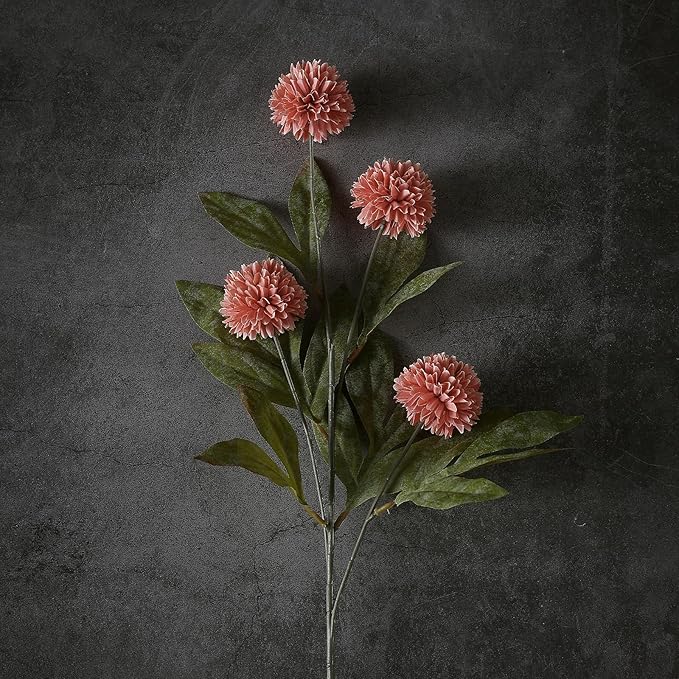 VIERENA 12 Pcs Faux Silk Pompon Mum Artificial Flowers for Vase -27", Bulk Fake Chrysanth Branches with Stems for DIY Bouquet Centerpieces Wedding Fillers Arrangements Shower Decorations (Dusty Pink)