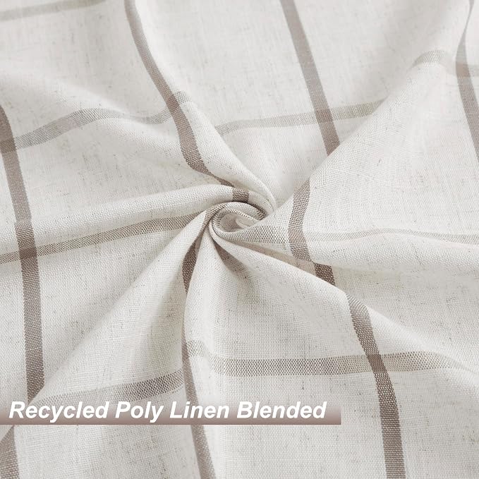 Vision Home Tan Plaid Linen Pinch Pleated Semi Sheer Curtains Checkered Light Filtering Window Panels 95 inches Long for Living Room Bedroom Rustic Pleat Drapes with Back Tab Hooks 40" Wx95 Lx2