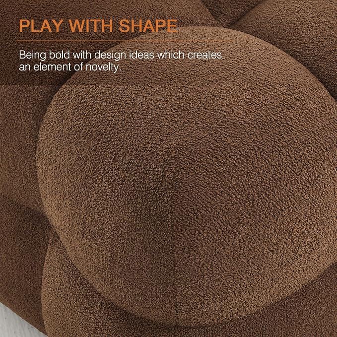 Zesthouse Square Pouf Ottomans Footstool Set of 2, Upholstered Poofy Ottoman for Couch Sofa, Modern Ottoman Coffee Table for Living Room, Rust Brown Boucle Fabric Stool Foot Rest, Cute Vanity Chair