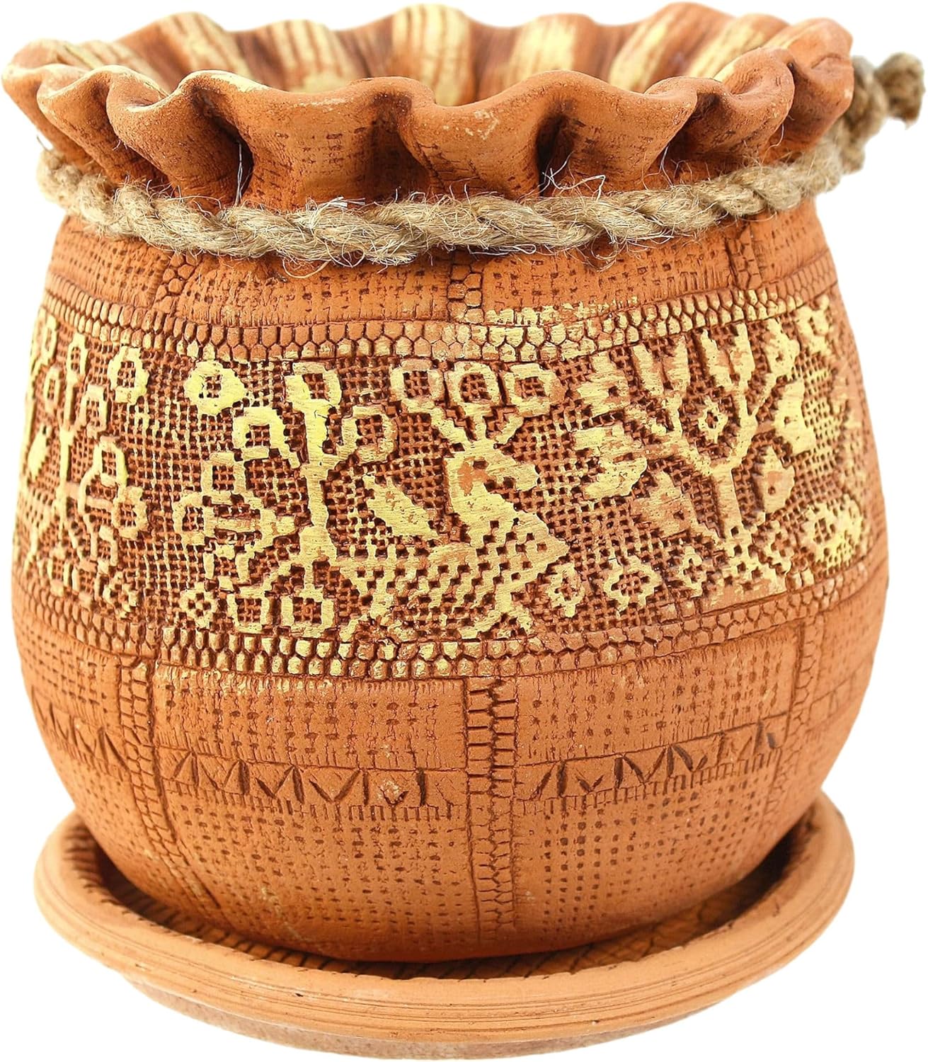 Ceramic Pot with Drainage Hole and Saucer, Plant Pots, Modern Decorative Planters for House Plants Indoor Flowers Plants, Cute Flower Pot - Gifts (Birds (1.7 L))