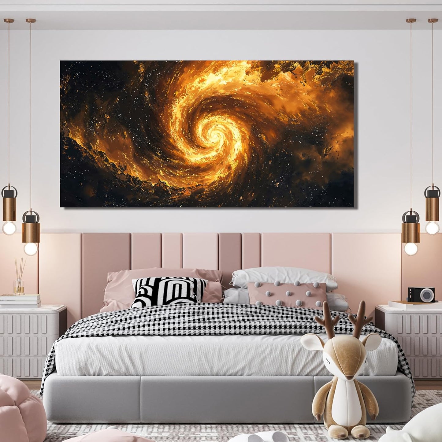 Canvas Wall Art Decor Galaxy Vortex Modern Abstract Aesthetic Wall Art Canvas Prints Black And Gold Large Modern Abstract Art Wall Decor For Living Room Bedroom Office Wall Hanging Decor 24" X 48"