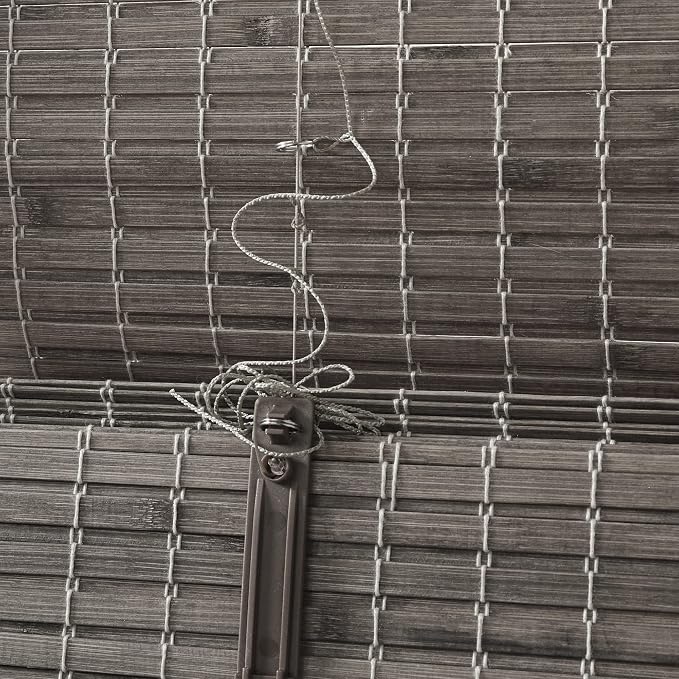 Madison Park Eastfield 100% Bamboo Cordless Roman Shades-Woven Wooden Privacy Panel, Light Filtering Easy Installation Window Blind Treatment, Bedroom, Living Room Decor, 29" W x 64" L, Grey Ash