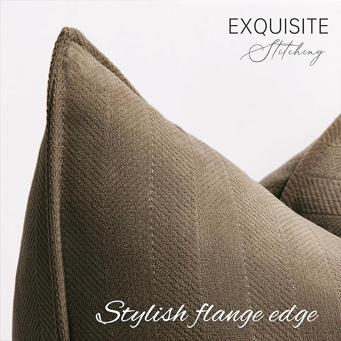 ZWJD Brown Pillow Covers 24x24 Set of 2 Chenille Throw Pillow Covers with Elegant Design Soft and Luxurious Decorative Throw Pillows for Couch, Bed, and Home Decor