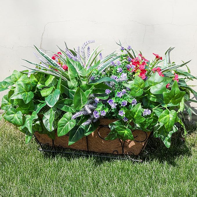 Starttag 20PCS Artificial Plants for Outdoor Decor Realistic Faux Greenery & Flowers Fake Plastic Leaves with Stems UV Resistant Outside Bushes for Garden Patio and Porch