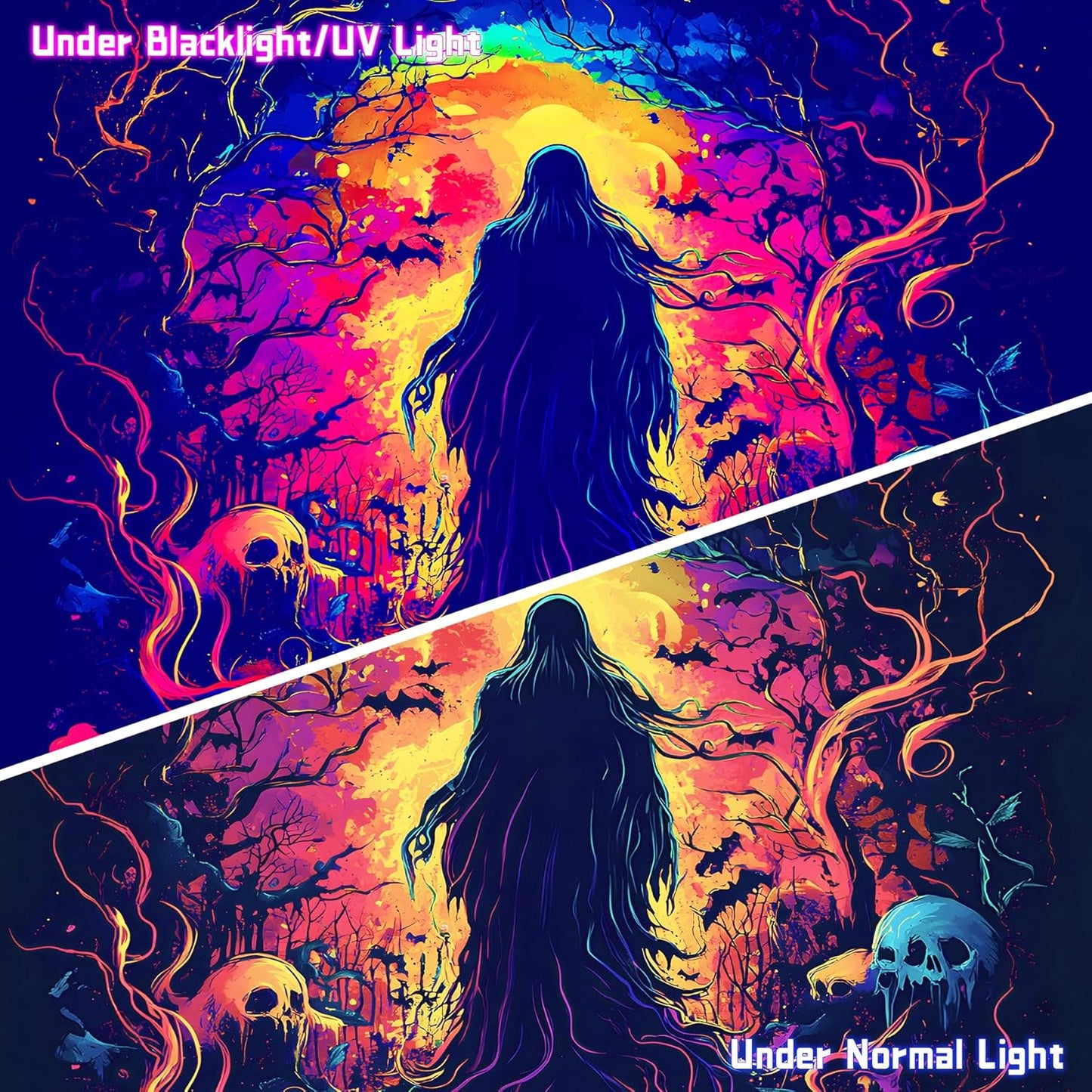 AOHMPT Glow-in-the-Dark Halloween Tapestry - UV Reactive Black Light Wall Hanging Decor for Spooky Parties, Bedroom, Living Room (Shaman, 59" L x 51" W, Unframed)