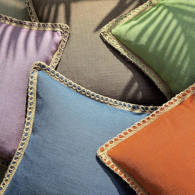 Phantoscope Pack of 2 Farmhouse Decorative Solid Throw Decorative Pillow Cover Burlap Linen Trimmed Tailored Edges Orange 12 x 20 inches, 30 x 50 cm