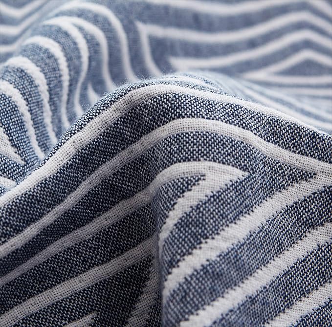 MEJU Blue Checks Stripes Triange Muslin Lightweight Summer Blanket for Bed Sofa Couch 100% Combed Cotton 3 Layer Soft Warm Bedspread Throw Blanket Bed Coverlet Sheet Twin 60 in X 80 in