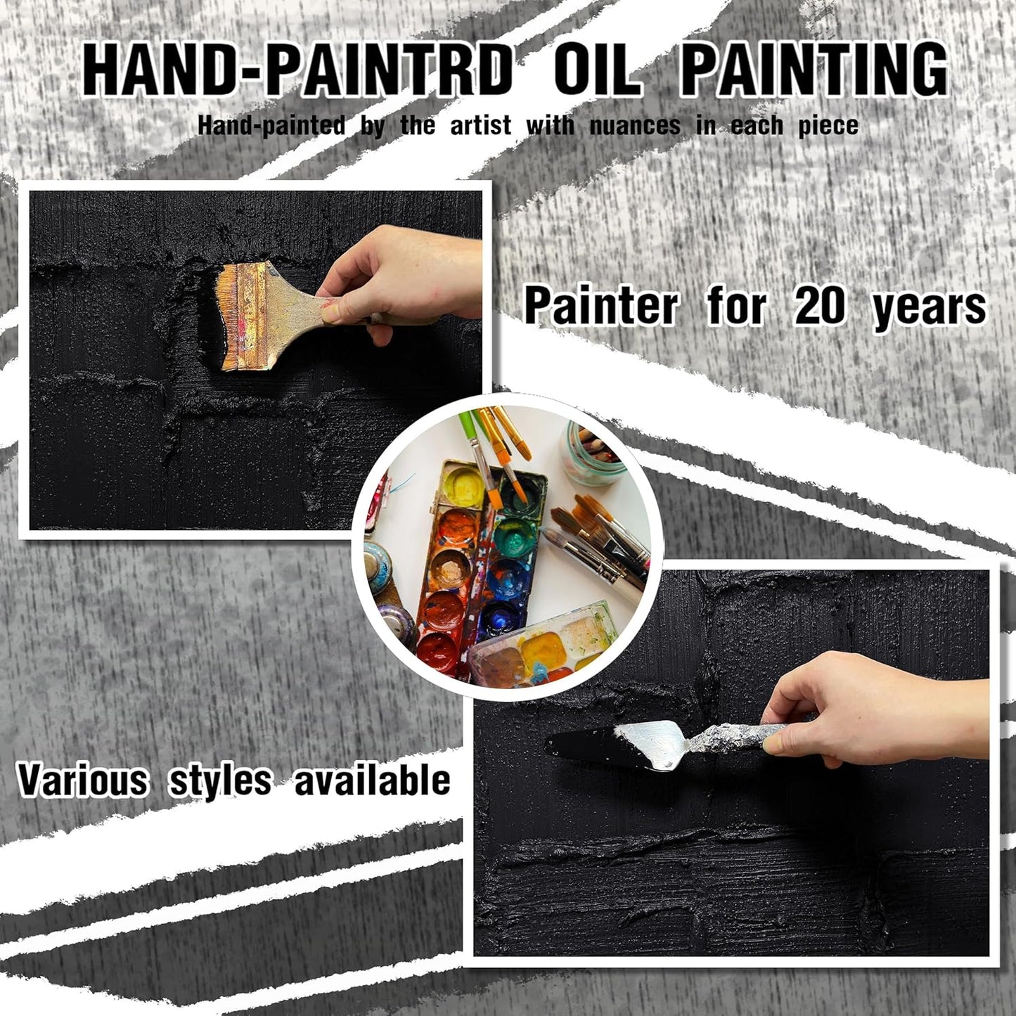 Large Abstract Pictures Wall Decor for Living Room Black Hand-Painted Oil Painting for Dining Room Minimalist Art Wall Decor for Office Size 29 x 58 Inch