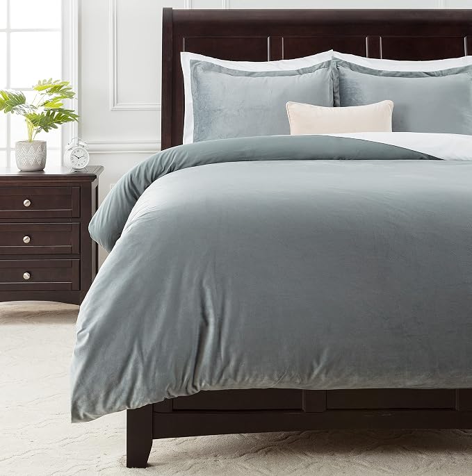 Chanasya Premium Velour Velvet Duvet Cover Set - Duvet Cover (68” x 90”) & 1 Pillow Sham (20” x 26”) - 2-Piece Set - Gray Blue, Twin Size