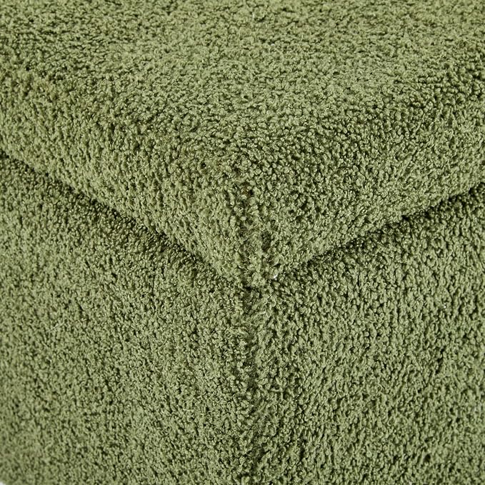Christopher Knight Home Vayne Boucle Storage Ottoman, Rectangular Ottoman Bench, Birch Wood Legs, Upholstered Ottoman with Storage, Foot Rest Bench for Living Room, Entryway and Bedroom, Green