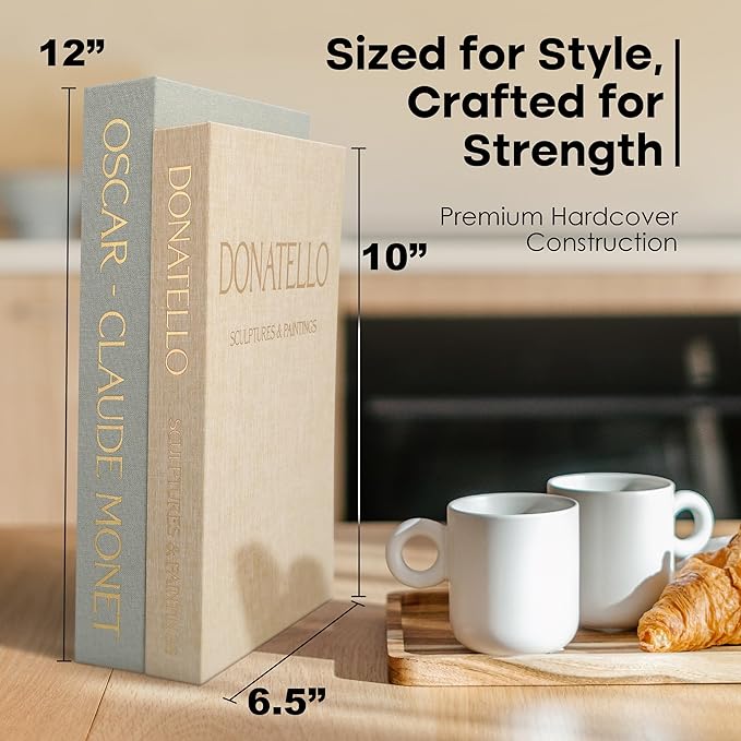 Decorative Books for Home Decor – Set of 2 Linen Faux Books & Fake Book Storage – Shelf, Coffee Table, Bookshelf, Entryway & Mantel Decor – Hidden Magnetic Keepsake Box