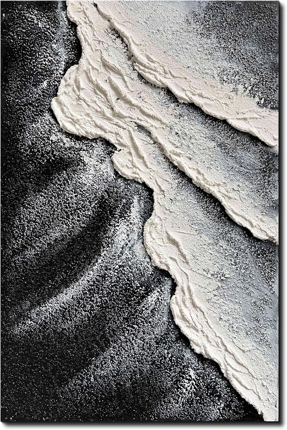 Creespi Hand Painted Black and White Abstract Canvas Wall Art 24x36 inch,Textured Ocean Wave Landscape Oil Painting Home Wall Decor