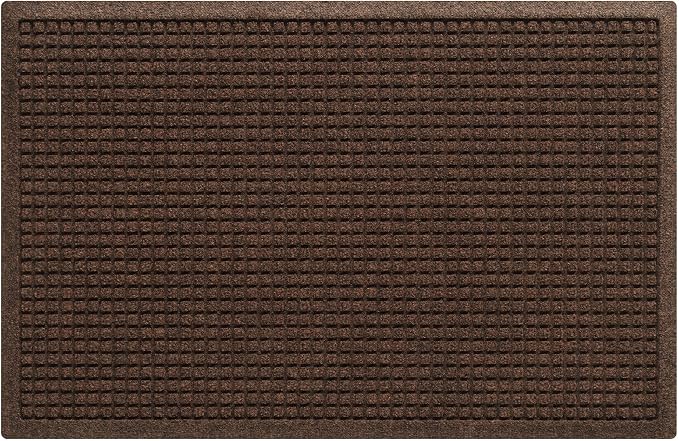 WaterHog Squares Front Door Mat Indoor Outdoor Entrance, Absorbent All-Weather Doormat with Non-Slip Rubber Backing, Dirt & Moisture Trapper, Low Profile, Easy Clean, Made in USA, 23"x35.5" Dark Brown