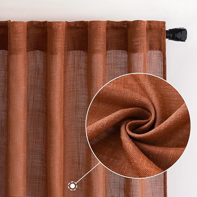 MIULEE Burnt Orange Linen Curtains 84 Inch Length for Bedroom Living Room, Soft Thick Linen Textured Window Drapes Terracotta Rust Boho Fall Decor Semi Sheer Light Filtering Back Tab 2 Panels