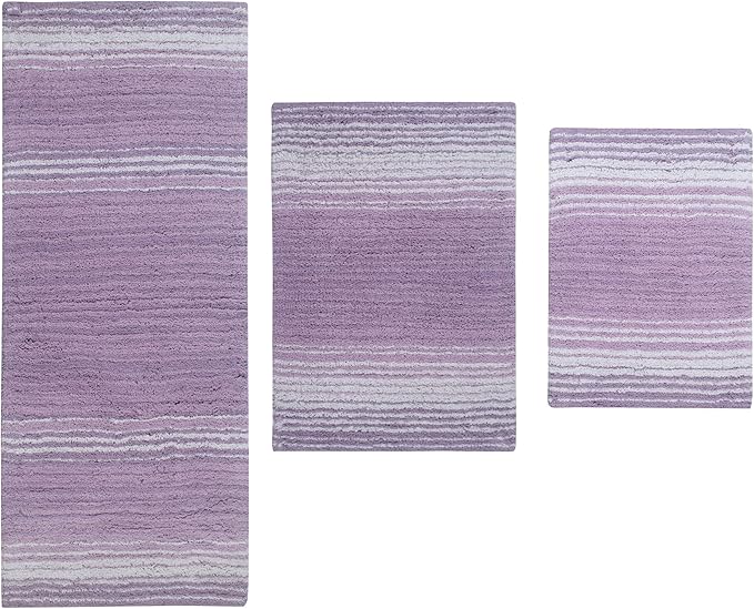 Home Weavers 100% Cotton Gradiation Collection Bathroom Décor | Washable Rug | Bathroom Mat | Kitchen Mat | Bathroom Rug Set | Bath Mat Set | Bath Floor Mat Non Slip, 3 Piece Set with Runner, Purple