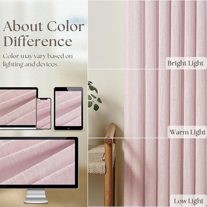 TWODRAPES Pinch Pleat Light Pink Semi Sheer Curtains 108 Inches Long for Girls Bedroom Living Room Light Filtering Pleated Linen 108 Inch Curtains Drape Window 2 Panels Set Pink Blush Babys Nursery