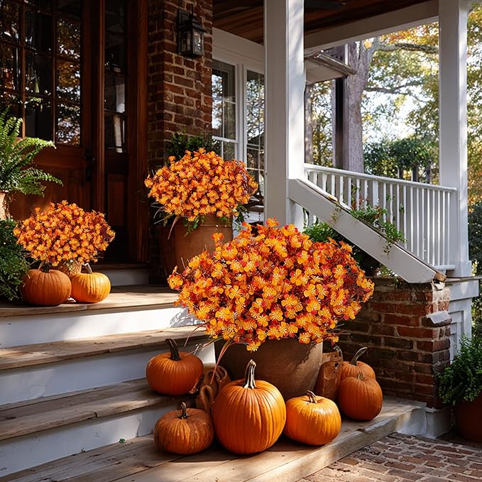 AXYLEX Artificial Flowers Outdoor Shrubs - Fake Plants UV Resistant No Fade Faux Plastic Greenery Home Garden Porch Patio Decoration Office Indoor (Orange)