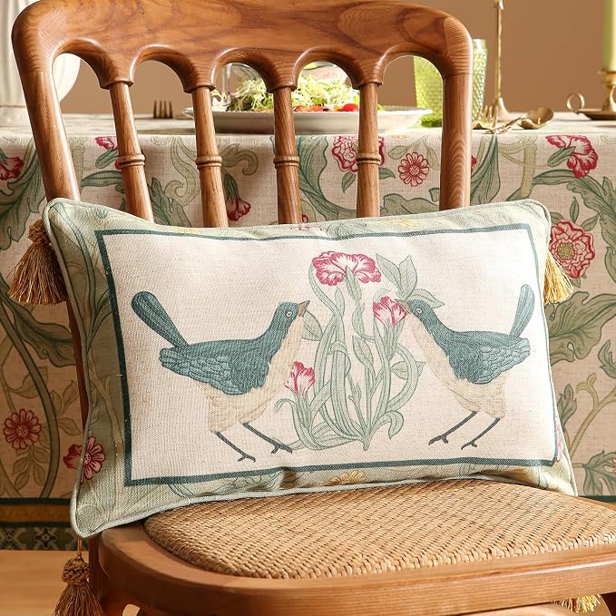 patdrea Designer French Vintage Linen Throw Pillow Cover,12"x20"-Cecilia E | Decorative Pillow Case with Zipper,Green Floral Pattern,Cushion Coverfor Couch Living Room Bedroom Sofa