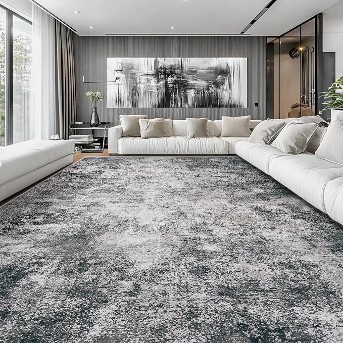 10x14 Area Rugs Large Living Room Rug Washable: Modern Abstract Rug Indoor Modern Carpet Non Slip for Dining Room Bedroom Nursery Home Office Black