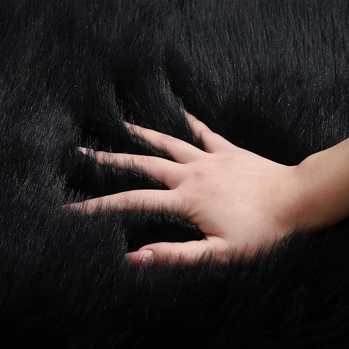 Faux Fur Rug Fluffy Sheepskin Area Rug,Ultra Soft Shaggy Plush Rug Bedroom Living Room Sofa Floor Kids Room Bedside（2 x 4 ft Rectangle Black）