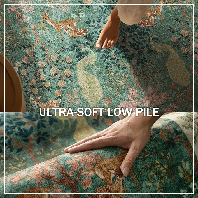 Washable Area Rugs for Living Room: 8x10 Bedroom Rug Vintage Area Rug Stain Resistant Non Slip Low Pile Lightweight Soft Carpets for Living Room Dining Room Kitchen Nursery Kids Room Farmhouse