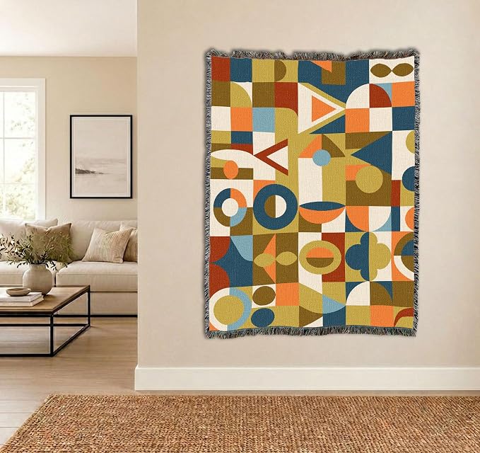 Pure Country Weavers Retro Geometric Shapes Blanket - Mid Century Modern - Gift Tapestry Throw Woven from Cotton - Made in The USA (72x54)