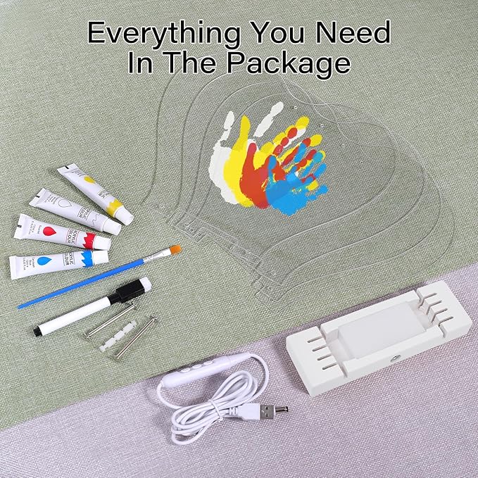 Bixinyo Family Handprint Kit with Light, Baby Hand and Footprint Kit, DIY Craft Keepsake, Family Gifts for Mom, New Parents, Mother's Day, Adoption, Baby Shower Gifts for Boys & Girls (Heart, White)
