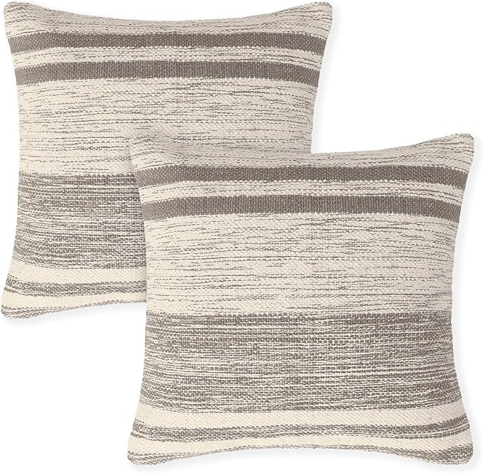 REDEARTH · Tufted Throw Pillow Cushion Covers - Boho Textured Woven Decorative Cases Set for Couch - Sofa - Bed - Farmhouse - Chair - Patio - Outdoor - car - 100% Cotton (18x18 ; Taupe) Pack of 2