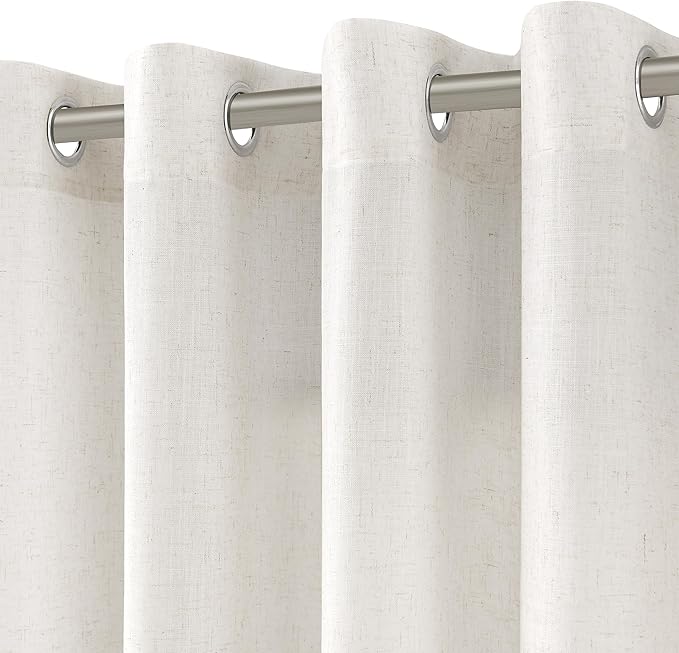 Nanspring Ivory White Linen Curtains 102 Inches Length for Living Room Extra Long 2 Panels Grommet Light Filtering Farmhouse Large Sheer Window Drapes Flax Burlap Soft Curtain for Sliding Glass Door