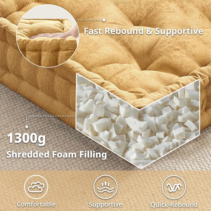 Intelligent Design Azza Floor Pillow, Large Cushions Sitting for Adults, Floor Pillow for Meditation or Yoga, Lustrous Chenille Tufted with Scalloped Edges for Bench/Chair Cushion, 24"x24"x5" Yellow