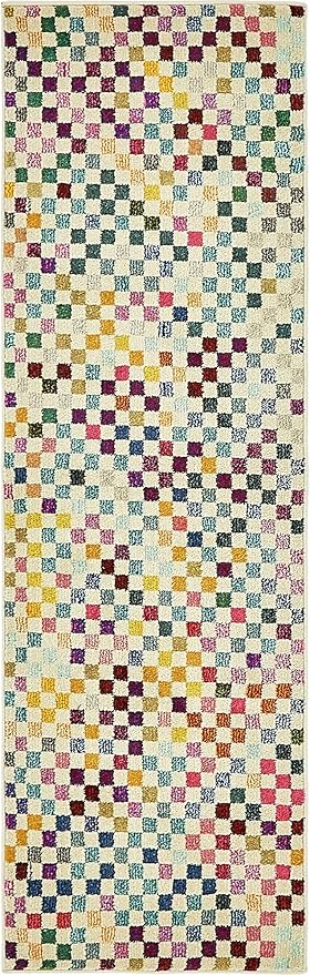 Unique Loom Chromatic Collection Modern Geometric & Vibrant Abstract Area Rug For Any Home Décor (2' 2 x 6' 7 Runner, Multi/ Beige)