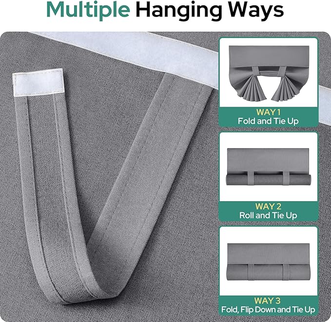 HOMEIDEAS 100% Dark Grey Linen Blackout French Door Curtains, Privacy Door Window Curtains, 26 X 72 Inch Room Darkening Blinds, Thermal Insulated Shades for Bedroom, 1 Panel