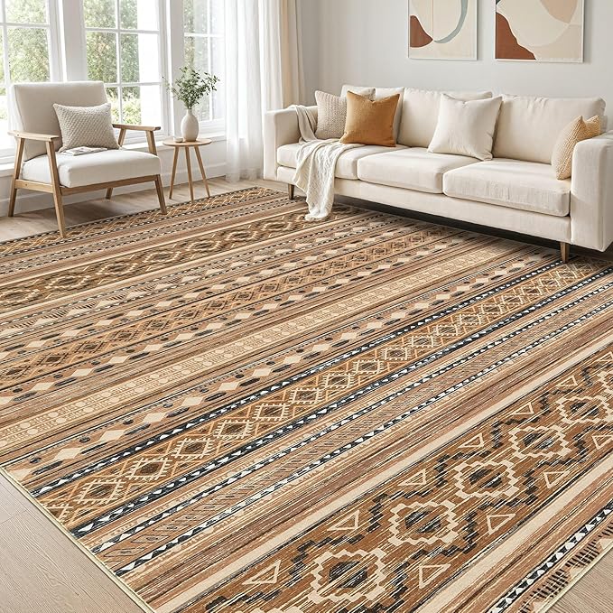 cotiled 5x7 Area Rug Living Room: Washable Boho Rugs with Non Slip Backing Large Soft Indoor Stain Resistant Carpet for Bedroom Farmhouse Dining Room Lightweight Home Decor Brown/Beige