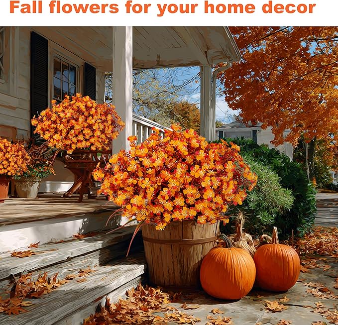 AXYLEX Artificial Flowers Outdoor Shrubs - Fake Plants UV Resistant No Fade Faux Plastic Greenery Home Garden Porch Patio Decoration Office Indoor (Orange)