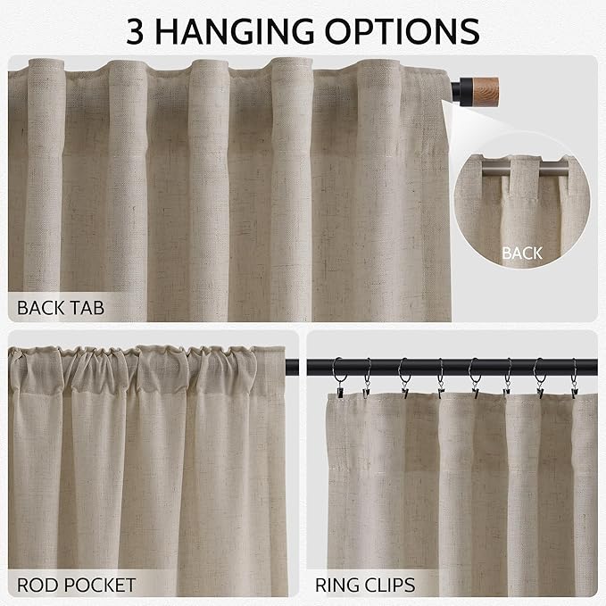 Nanspring Extra Long 120 Inch Curtains for Living Room Cobblestone Linen Light Filtering Semi Sheer Curtain Back Tab Modern Farmhouse Decor Floor to Ceiling High Window for Bedroom 52x120, 2 Panels