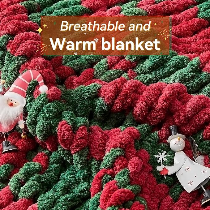Negwoo Chunky Knit Throw Blanket, 60''*80'' Knitted Throw Chenille Yarn for Bed Couch, Handmade Stripe Crochet Big Thick Blanket, Machine Washable Cute Comfy Blanket for Home Decor