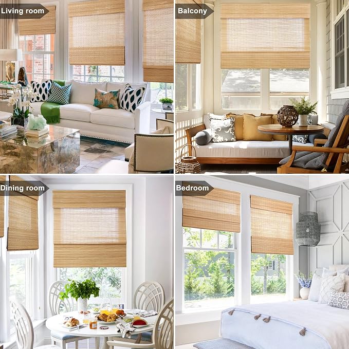 LazBlinds Cordless Bamboo Roman Shades for Windows, 39'' W x 60'' H | Natural Light Filtering Bamboo Window Blinds, Bamboo Blinds for Bedroom Living Room Office Indoor