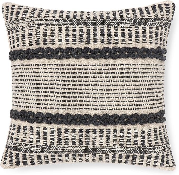 REDEARTH · Textured Throw Pillow Cushion Covers-Woven Tufted Decorative Farmhouse Cases Set for Couch, Sofa, Bed, Chair, Dining, Patio, Outdoor; 100% Cotton (18"x18", Gage Dark Gray) Pack of 2