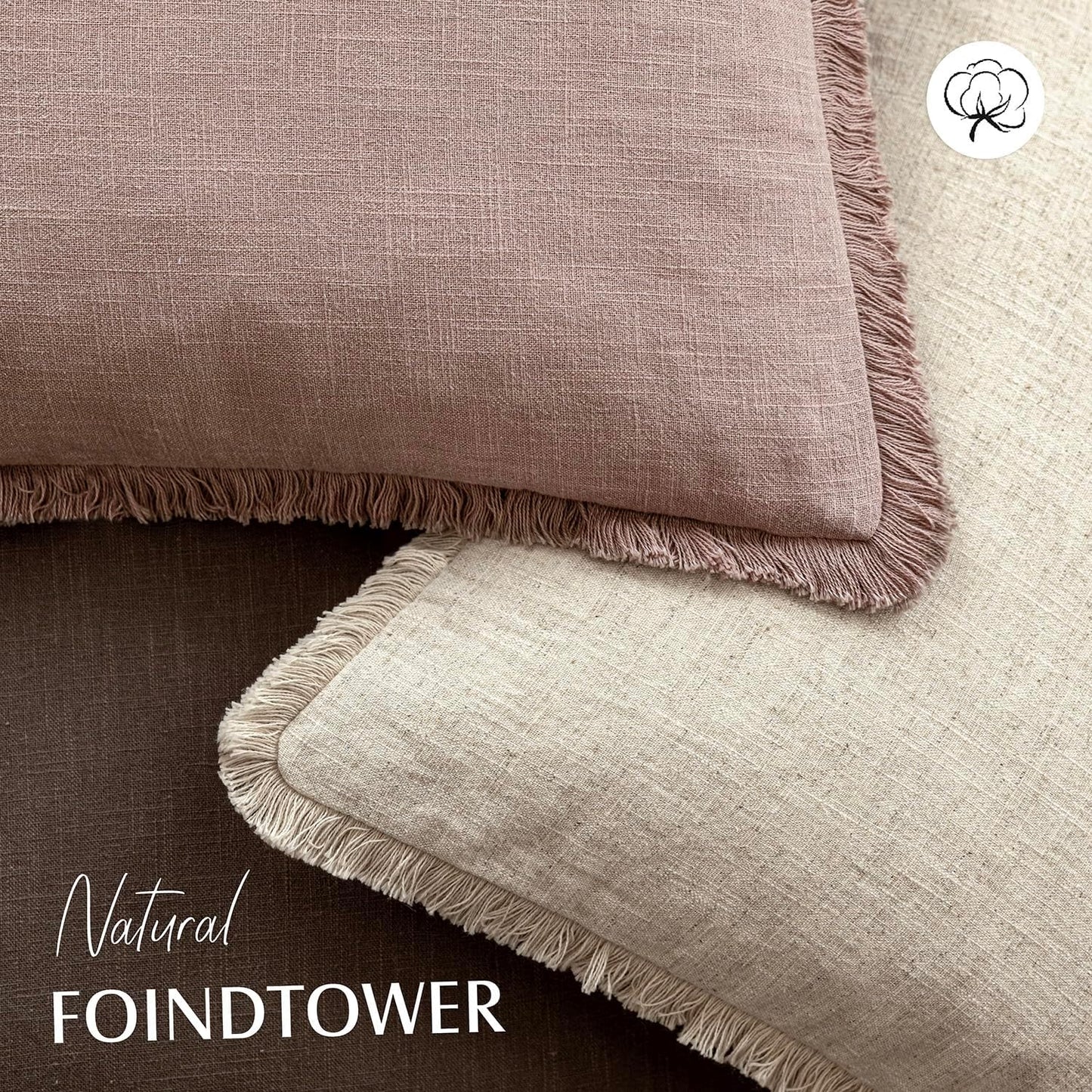 Foindtower Set of 2 Decorative Linen Fringe Throw Pillow Covers Boho Farmhouse Cushion Cover with Tassels Soft Accent Pillowcase for Couch Sofa Bed Living Room Home Decor,22×22 Inch,Dusty Pink