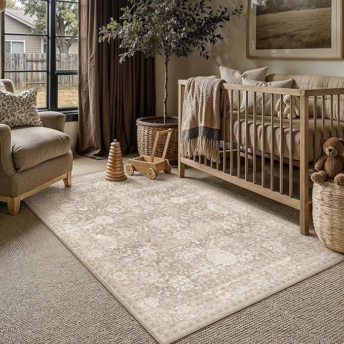 HUGEAR Area Rugs 4x6 Beige Washable Rug for Living Room Bedroom Neutral Vintage Rug Carpet Distressed Soft Durable Non Slip No Shedding for Indoor Dining Nursery Farmhouse
