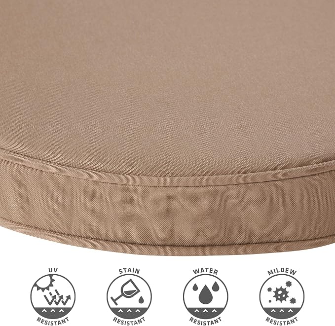 Set of 2 Outdoor 18 inch Round Patio Dining Chair Pads – Comfortable Fiber-Filled Seat Cushions with Ties, Reversible Polyester Fabric, Coronado