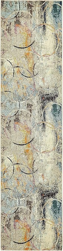 Unique Loom Chromatic Collection Modern Rustic & Vibrant Abstract Area Rug For Any Home Décor (2' 7 x 10' 0 Runner, Beige/ Blue)
