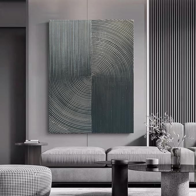 NANKAI Hand Painted Abstract Modern Oil Painting 40x28 Inch Black Texture Contemporary Wall Art Minimalist Frame Artwork for Wall Decoration