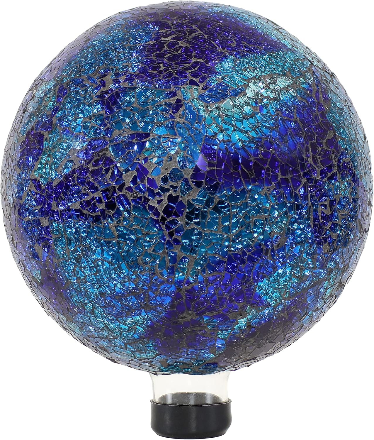 Sunnydaze 10-inch Gazing Ball for Garden - Crackled Glass Mosaic Gazing Globe for Outside - Deep Ocean Swirl Mosaic