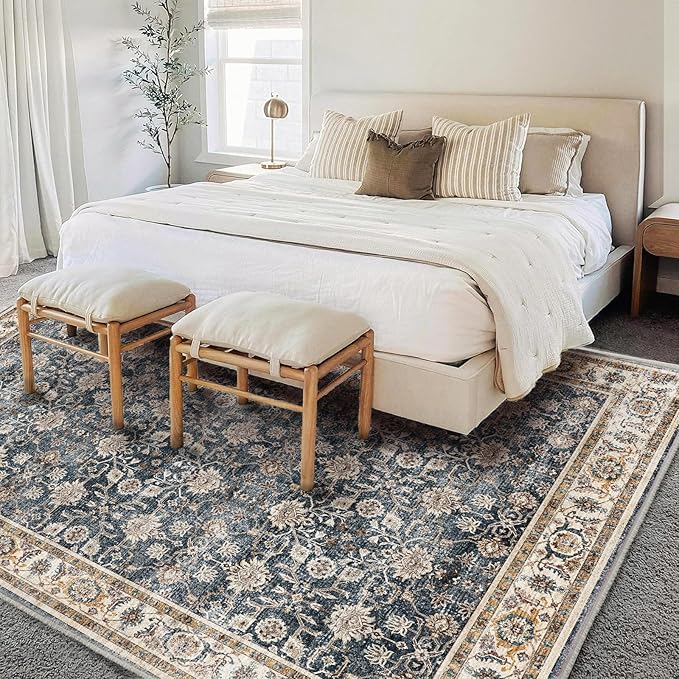 CHAMPLANT Area Rug 6'x9' Washable Vintage Traditional Floor Cover Thin Retro Kitchen Indoor Distressed Non Slip Carpet for Living Room Bedroom Dining Room