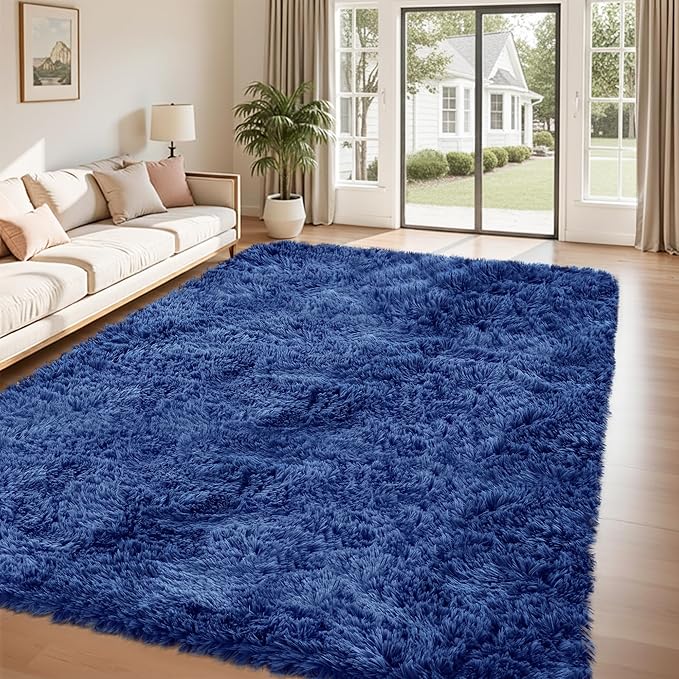 8x10 Area Rug for Living Room:Ultra Soft Fluffy Shag Navy Blue Rugs,Large Fuzzy Plush Indoor Non Slip Carpet Washable Rug for Bedroom Kids Nursery Office Dorm Modern Decor(Navy Blue 8'x10')