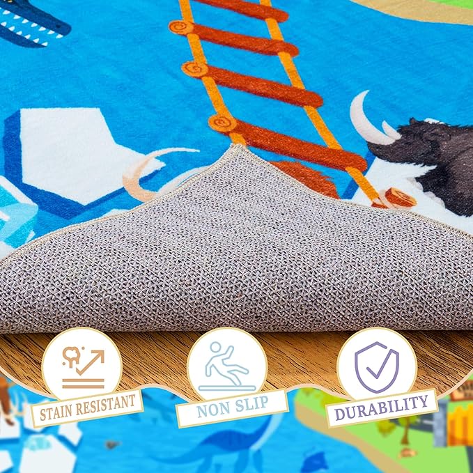 Kids Rugs for Playroom - Soft & Non-Slip 5x7 Feet Dinosaur Play Mat,Childrens Dinosaurs Carpet Washable Rug for Classroom Nursery Bedroom Boys