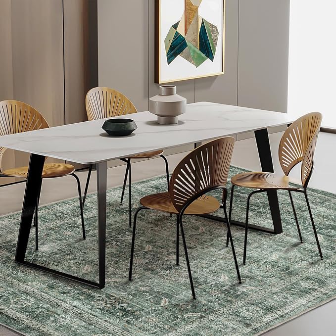 CHAMPLANT Area Rug 5'x7' Washable Rug Vintage Traditional Floor Cover Thin Retro Kitchen Indoor Distressed Non Slip Carpet for Living Room Bedroom Dining Room